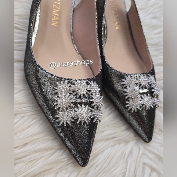 Stuart Weitzman Crystal Metallic Slingback Heels - Picture 3 of 7